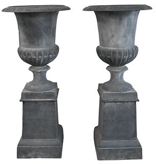 Pair of Two Part Iron Outdoor Planters