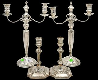Two Pairs of Sterling Silver Candle Holders