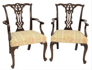 Pair of Schmeig and Katsan Chippendale Style Mahogany Armchairs