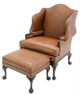 C.R. Laine Leather Wing Chair and Ottoman