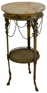 French Brass & Onyx Figural Round Stand