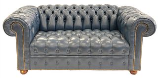 Blue Leather Chesterfield Tufted Loveseat