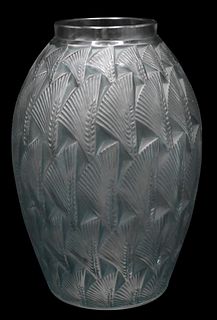Lalique "Grignon" Frosted and Blue Stained Vase