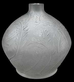 Lalique "Plumes" Frosted Crystal Vase