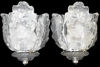 Pair of Lalique "Chene" Wall Sconces