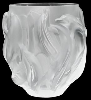 Lalique "Dauphins" Frosted Crystal Vase