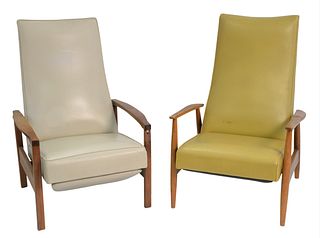 Near Pair of Milo Baughman Leather Upholstered Lounge Chairs