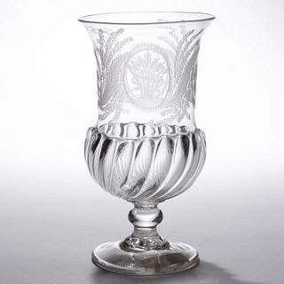 FREE-BLOWN GADROON-DECORATED AND ENGRAVED CELERY GLASS / VASE