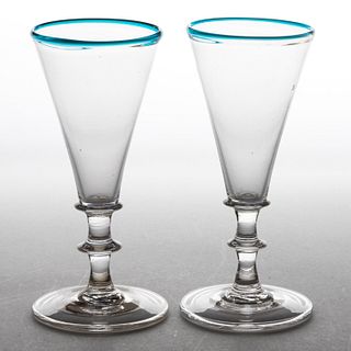 FREE-BLOWN AND APPLIED RIM GLASS PAIR OF WINE GLASSES