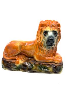 Victorian Pottery Lion with Glass eyes