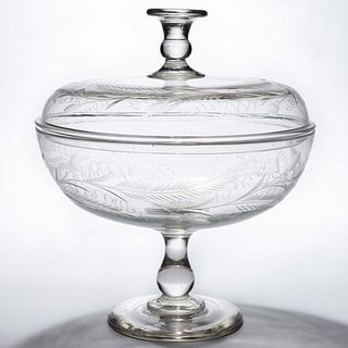 FREE-BLOWN AND ENGRAVED LARGE PUNCH BOWL WITH COVER