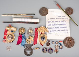 25 Political items, including Roosevelt Pin, Taft Pens