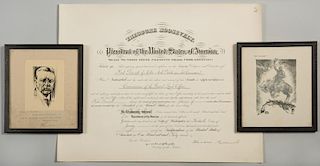 Theo. Roosevelt signed document, prints - 3 pcs