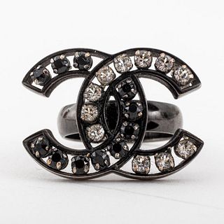 Chanel Runway Crystal Set Double-C Logo Ring, 2014