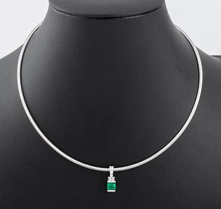 18K Emerald Diamond Pendant 14K Omega Necklace