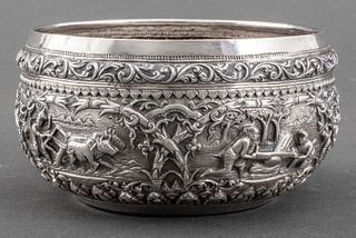 Burmese Repousse Silver Thabeik Bowl, 19th C.