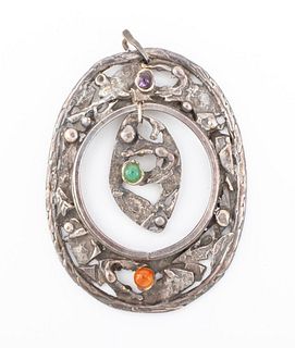 Modernist Sterling Silver Pendant W Cabochons