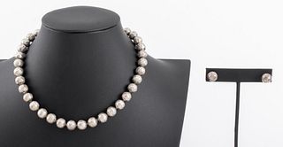Silver Quartz Clasp Bead Necklace& Earring Set 2