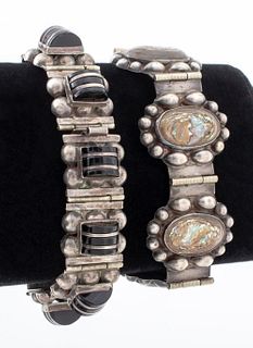 Vintage Mexican 925 Abalone & Onyx Bracelets, 2