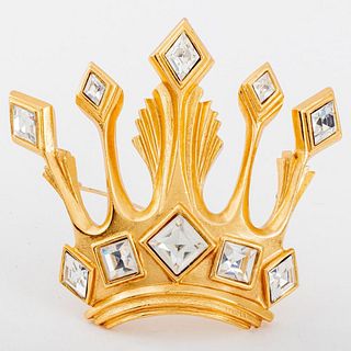 Christian Dior Gold-Tone Metal Gem Crown Brooch