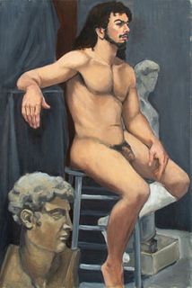Penny Purpura Nude Man in Studio Oil Painting