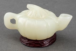 Chinese Diminutive White Jade Gourd Form Teapot