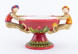 Figural Glazed Ceramic Monkey Coupe