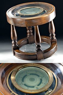 1944 USA Wood & Glass Gimbal Compass Table by Lionel Co