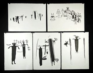 James Q. Jacobs Ink Drawings - Petroglyph Figures