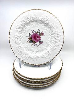 Six Spode Porcelain "savoy Billingsley Rose 8 3/4" Plates