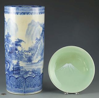 Asian Floor Vase & Celadon Plate