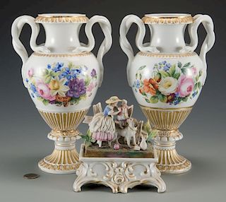 Pr Meissen Vases plus inkwell