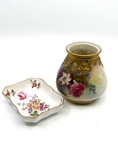 Small Royal Worcester vase and royal crown derby posies dish