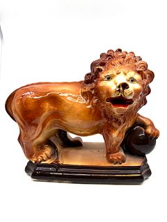 Victorian Staffordshire pottery lion