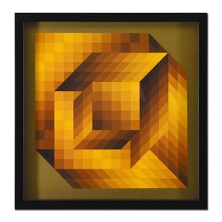 Victor Vasarely (1908-1997), "Axo-44 (1968)" Framed Heliogravure Print with Letter of Authenticity