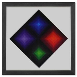 Victor Vasarely (1908-1997), "Arcturus - II de la sÃ©rie Folklore Planetaire" Framed 1971 Heliogravure Print with Letter of Authenticity