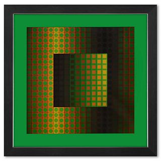 Victor Vasarely (1908-1997), "Zett - ZS de la sÃ©rie Folklore Planetaire" Framed 1971 Heliogravure Print with Letter of Authenticity