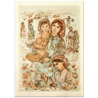 Family in the Field Limited Edition Lithograph by Edna Hibel (1917-2014), Numbered and Hand Signed with Certificate of Authenticity.
