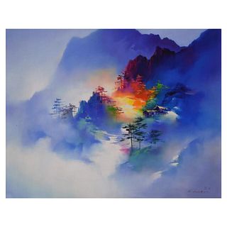 H. Leung, "Mountain Retreat" Hand Embellished Limited Edition on Canvas, Numbered 30/100 and Hand Signed with Letter of Authenticity.