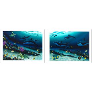 Radiant Reef Limited Edition Giclee Diptych on Canvas (35" x 26") by Wyland, Numbered and Hand Signed with Certificate of Authenticity.