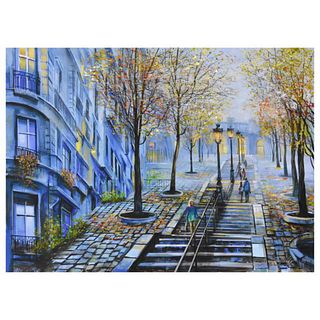 Vadik Suljakov, "Steps Near Montmartre" Hand Embellished Limited Edition on Canvas, Numbered and Hand Signed with Certificate of Authenticity.