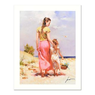 Pino (1939-2010), "Seaside Walk" Limited Edition on Canvas, Numbered and Hand Signed with Certificate of Authenticity.
