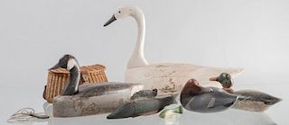 Group Carved Decoys & Creel (7)