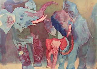 Edwin Salomon- Original Serigraph "Elephant Family"