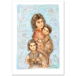 Catherine and Children Limited Edition Lithograph by Edna Hibel (1917-2014), Numbered and Hand Signed with Certificate of Authenticity.