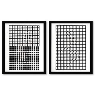 Victor Vasarely (1908-1997), "Eridan - 3 et TLINKO de la serie Corpusculaires (Diptych)" Framed 1973 Heliogravure Prints with Letter of Authenticity