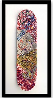 E.M. Zax- 1/1 Unique collage with acrylic paints "Never Give Up - Skateboard"
