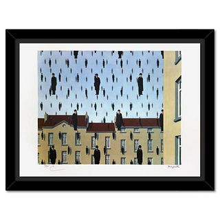 Rene Magritte 1898-1967 (After), "Golconde" Framed Limited Edition Lithograph, Estate Signed and Numbered 20/275 with Certificate of Authenticity.