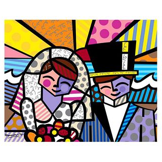 Britto, "Honeymoon at Sea" Hand Signed Limited Edition Giclee on Canvas; Authenticated.