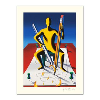 Mark Kostabi, "Careful With That Ax, Eugene" Limited Edition Serigraph, Numbered and Hand Signed with Certificate.